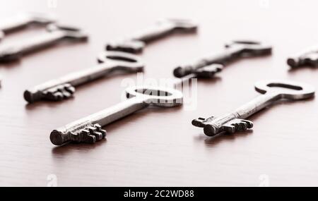 Closeup of keys lie on the table Stock Photo