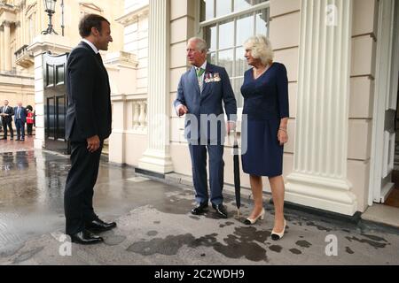 The Prince of Wales and the Duchess of Cornwall receive French president Emmanuel Macron to Clarence House in London during his visit to the UK. Stock Photo