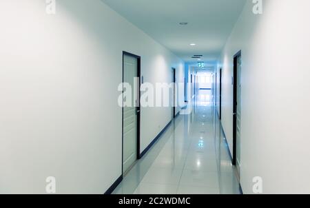 Corridor with doors in hotel in Bangkok Stock Photo