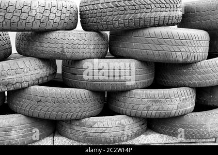 Tire stack background. Close up picture Stock Photo