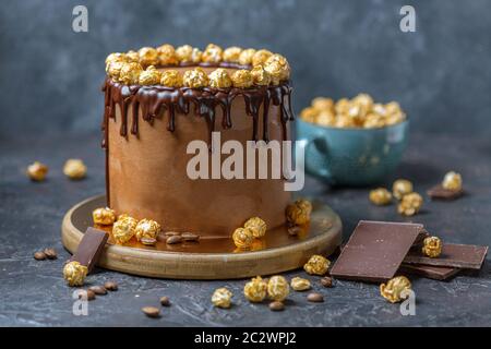 Layered chocolate coffee cake. Stock Photo