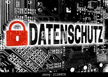 Datenschutz (in german privacy policy) with circuit board concept. Stock Photo