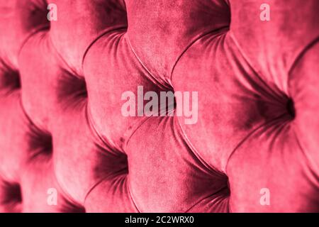 Pink luxury velour quilted sofa upholstery with buttons, elegant home decor texture and background Stock Photo