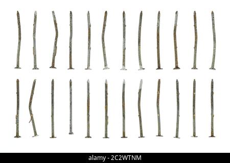 Close up shot of many rusty nails in an order Stock Photo
