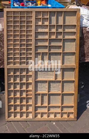One Big Wooden Retro Printer Drawer Shelf Stock Photo