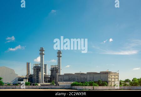 Gas turbine electrical power plant. Energy for support factory in industrial estate. Natural gas tank. Small gas power plant. Power plant using natura Stock Photo