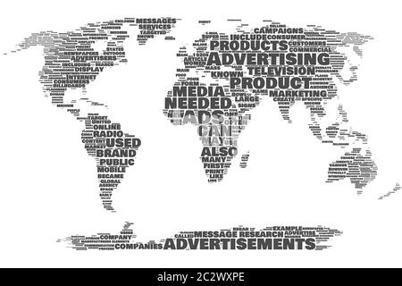 Advertising world map word cloud on the isolated background Stock Photo