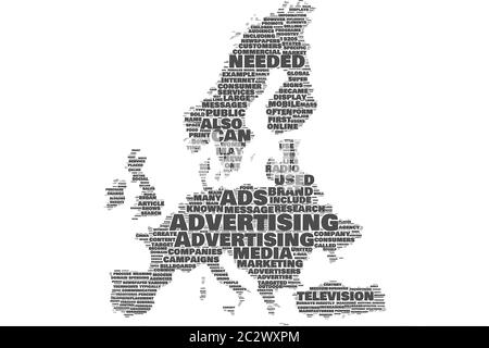 Advertising Europe map word cloud on the isolated background Stock Photo
