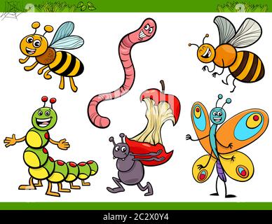 funny insects characters set cartoon illustration Stock Photo