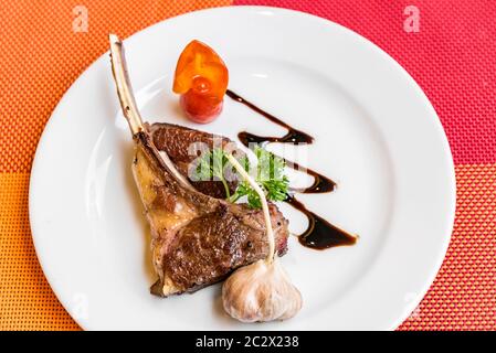 Grilled Lamb chop with garlic Stock Photo