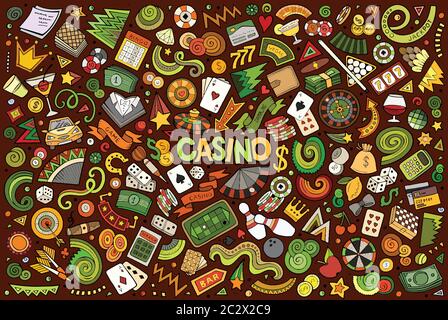 Colorful vector doodle cartoon set of Casino objects and symbols Stock Vector