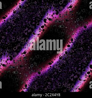 Irregular stripes pattern pink violet dark red purple on black with black oval elements and dots with light outlines diagonally Stock Photo