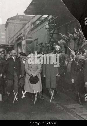 Rally at Siemens - Siemens, Engel, Hitler, Rosenberg Heinrich Hoffmann Photographs 1933 Adolf Hitler's official photographer, and a Nazi politician and publisher, who was a member of Hitler's intimate circle. Stock Photo