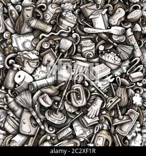 Cartoon cute doodles hand drawn Cleaning seamless pattern Stock Vector