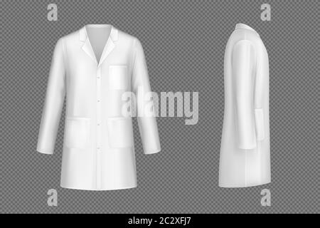 Download Realistic white medical lab coat, hospital professional suit vector template isolated ...