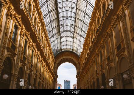 Milan, Italy July 15, 2017: Glass dome of Galleria Vittorio Emanuele in Milan, Italy Stock Photo