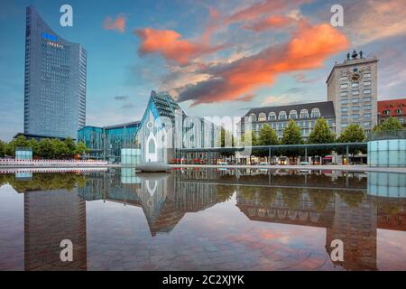 Leipzig, Germany. Cityscape image of Leipzig downtown during beautiful sunset. Stock Photo