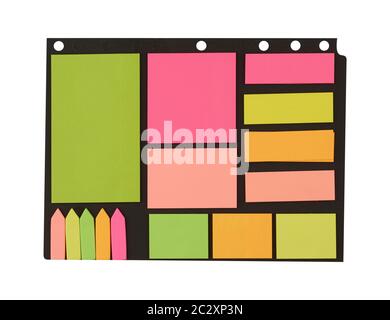 various blank paper multicolored stickers on a white background, close up Stock Photo