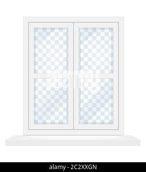 white transparent plastic window with window sill vector illustration isolated on background Stock Vector
