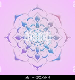 Pastel round Mandala of floral pattern on pink background. Pastel gradient coloring of blue and pink. Stock Photo