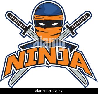 ninja with sword and mask logo. vector illustration Stock Vector