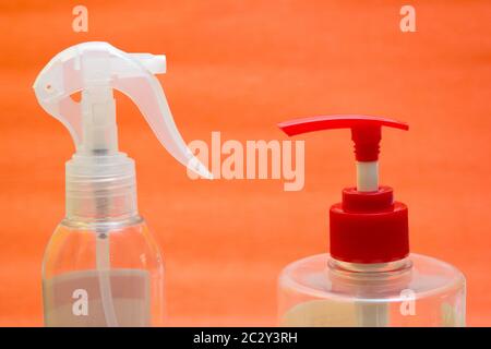 Liquid soap dispenser, alcohol-based antiseptic, alcohol spray - hand washing, hygiene, protection against influenza during quarantine, coronavirus, c Stock Photo