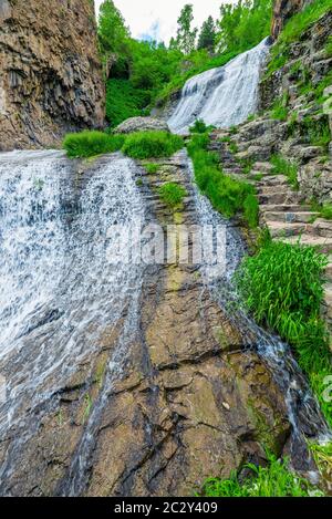 Landmark, view of Jermuk waterfall, nature of Armenia on a summer day Stock Photo