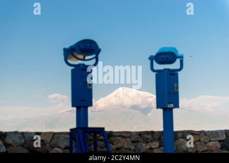 Two binoculars on the background of Mount Ararat, Armenia Stock Photo