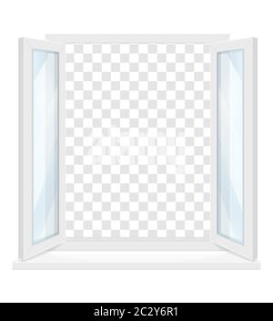 white transparent plastic window with window sill vector illustration isolated on background Stock Vector