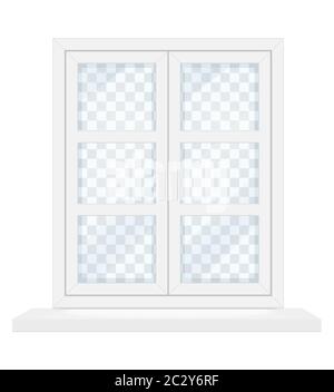 white transparent plastic window with window sill vector illustration isolated on background Stock Vector