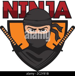 ninja with sword and mask logo. vector illustration Stock Vector