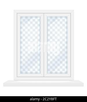 white transparent plastic window with window sill vector illustration isolated on background Stock Vector
