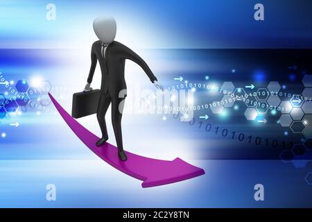 Business man standing on a successive arrow in color back ground Stock Photo
