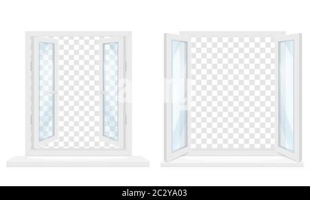 white transparent plastic window with window sill vector illustration isolated on background Stock Vector