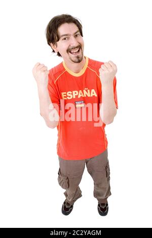 happy spanish man supporter, isolated on white Stock Photo