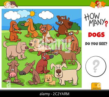 how many dogs and puppies educational task for kids Stock Photo