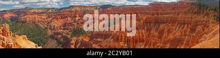 Panorama of a Western Canyon  From the Ramparts Overlook in Cedar Breaks National Monument in Utah Stock Photo