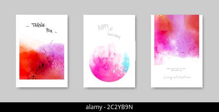 Colorful Watercolor Splash Hand-painted with modern card Set. Suitable for use as a wedding, invitation, cover, brochure, poster or banner. Stock Vector