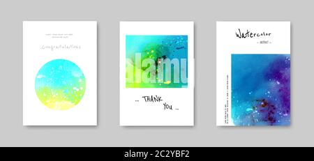 Colorful Watercolor Splash Hand-painted with modern card Set. Suitable for use as a wedding, invitation, cover, brochure, poster or banner. Stock Vector
