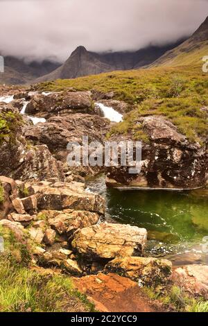 The Fairy Pools at the Foot of the Black Cuillins on the River Brittle, Isle of Skye, Scotland Stock Photo