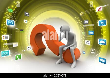 3d man sitting on the question mark Stock Photo - Alamy
