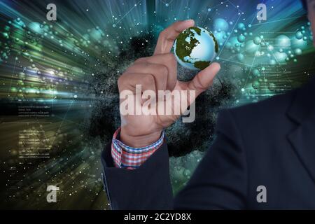 businessman hand showing digital planet Stock Photo
