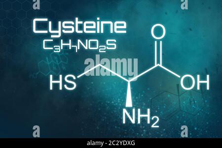 Chemical formula of Cysteine on a futuristic background Stock Photo