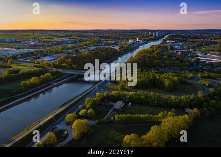 Aerial view of Rhine–Main–Danube-Canal Erlangen Stock Photo