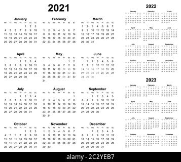 Simple editable vector calendars for years 2021 2022 2023 mondays first Stock Vector