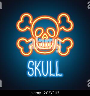 skull logo with neon sign effect. vector illustration Stock Vector