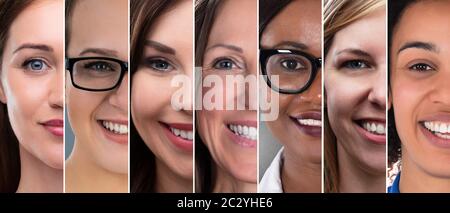 Happy Multi Ethnic Women Collage. Diverse Group Of Women Portraits Stock Photo