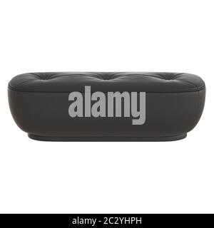 Black leather upholstered bench on an isolated background on front view. 3d rendering Stock Photo