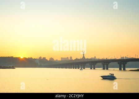 Dnipro river Paton bridge Kyiv Stock Photo