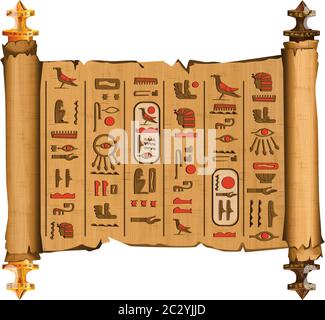 Ancient Egypt hieroglyphs and wooden rods for papyrus scroll cartoon ...